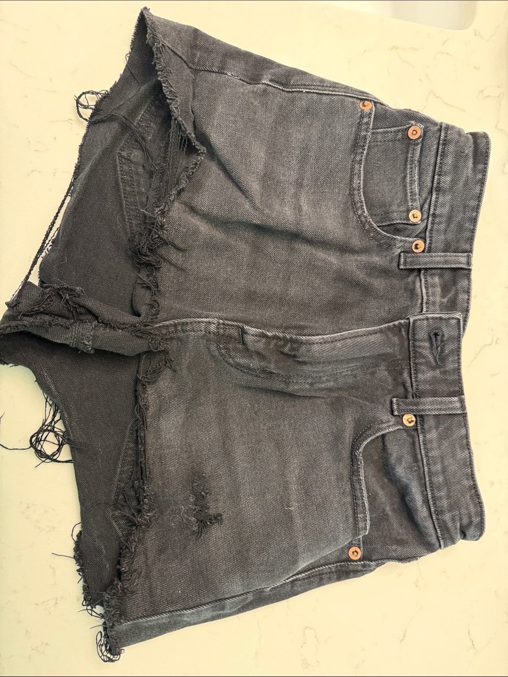 American Eagle Black Distressed Denim Cutoff Shorts
